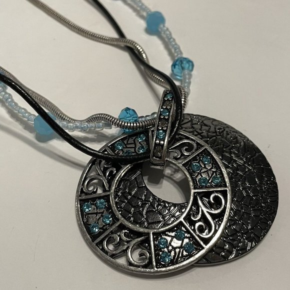 NWT 15” Laura ashley mixed media necklace beaded statement multistrand Blue - Picture 2 of 9